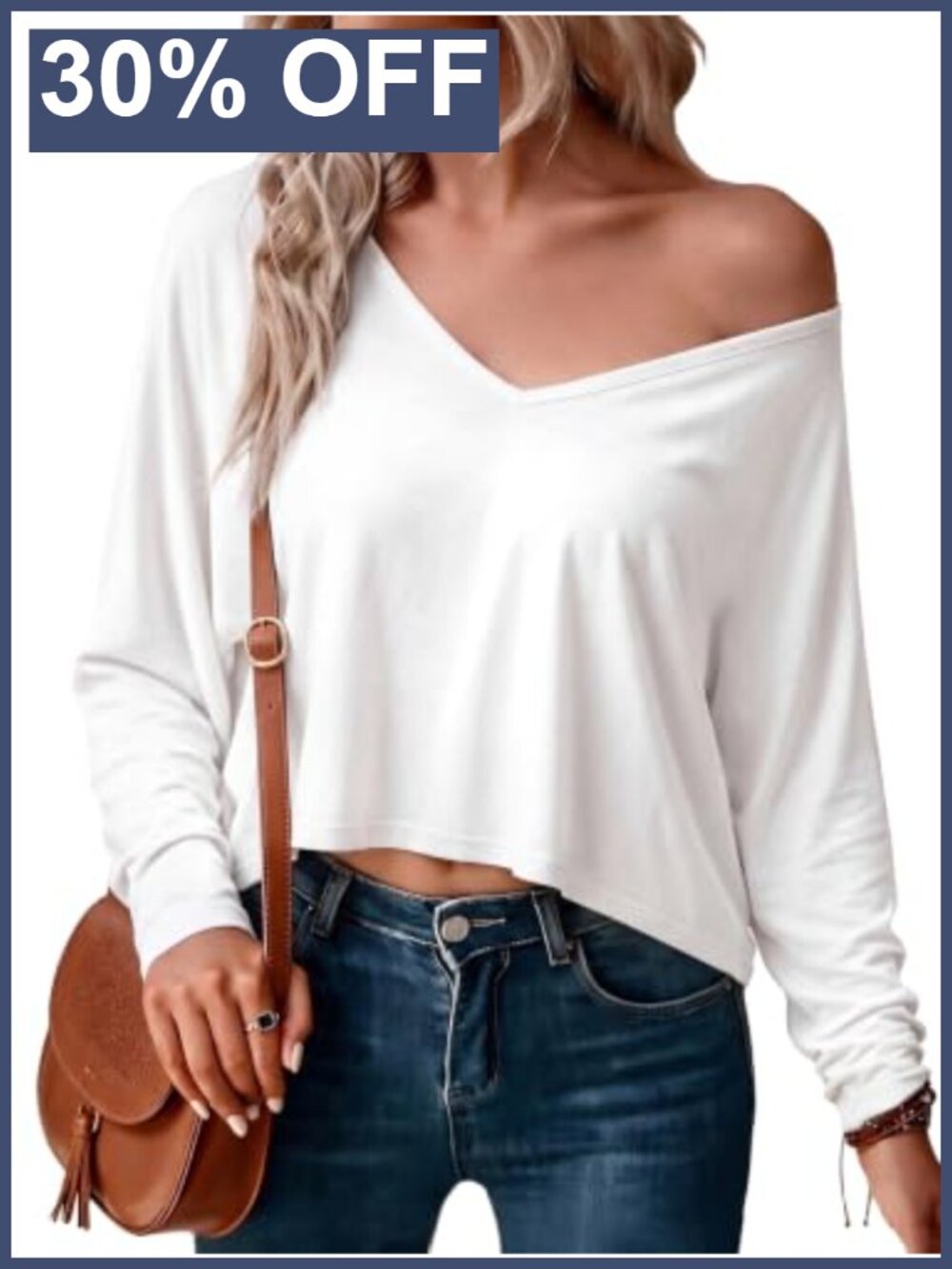 Off Shoulder Cropped Batwing V Neck Long Sleeve Tee Y2K Stretch Knit Top